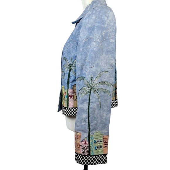 Vintage 90s ANAGE‎ M Funky Jacket Blue Art to Wear Applique Embroidery Metallic - Picture 4 of 10